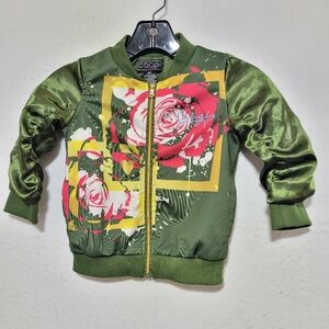 COOGI KIDS GREEN FLORAL LIGHTWEIGHT GRAPHIC TRACK BOMBER JACKET SIZE 3T
